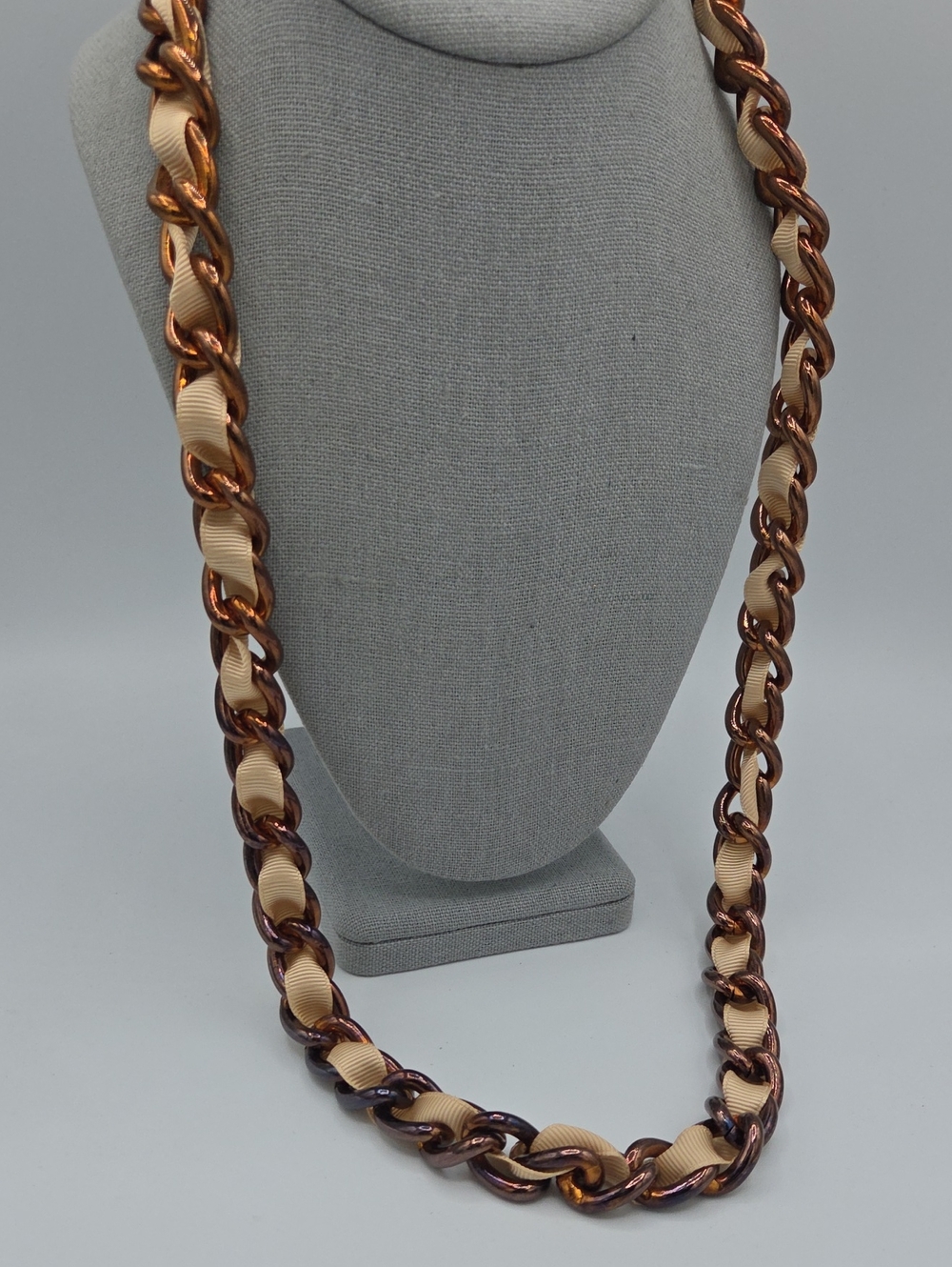 5 for $25! Coldwater Creek Woven Ribbon Chain Necklace - Cream and Copper